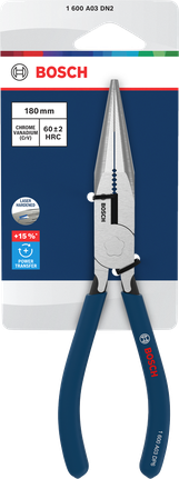 Kìm mũi dài Bosch 180 mm với tay cầm chống trượt được phủ lớp chống trượt.